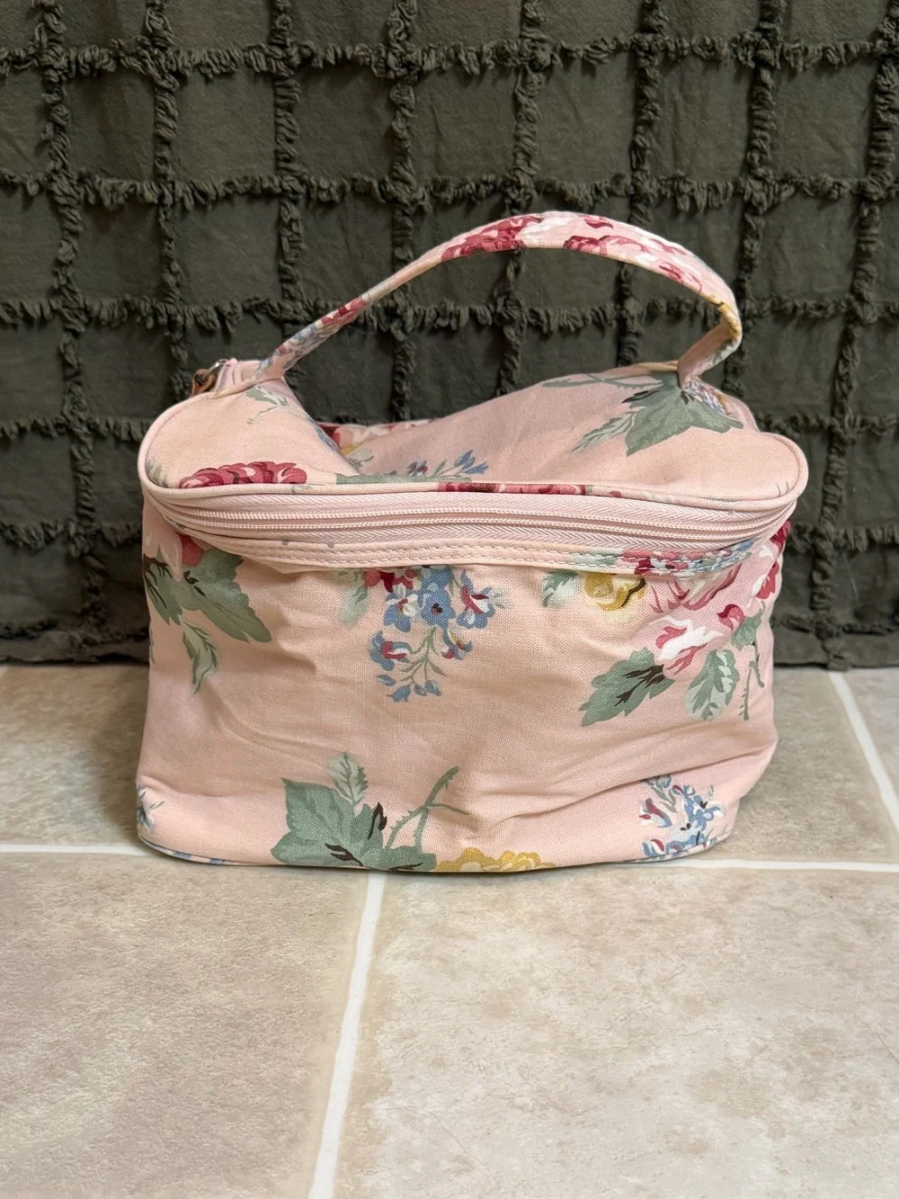 Ralph Lauren Pink Floral Canvas Cosmetic Case with Handle